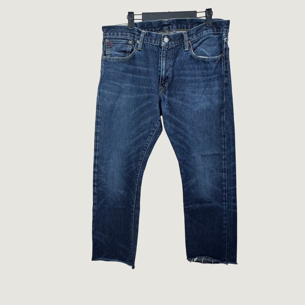Polo Ralph Lauren Jeans 33x25 Cropped Blue Distressed Raw Hem Americana